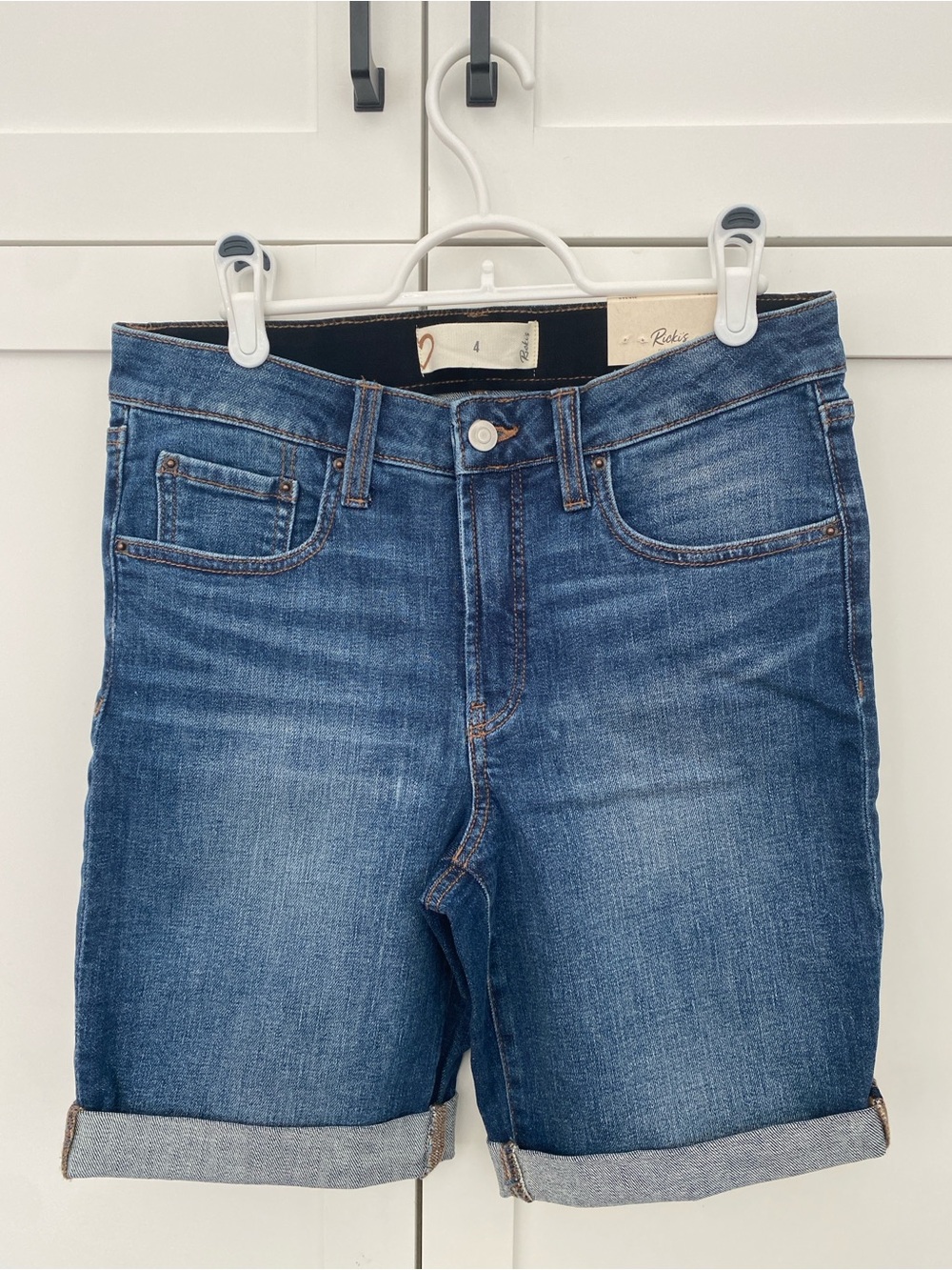 Ricki's Stevie Mid Rise Blue Denim Bermuda Shorts Summer Straight Fitted Size S